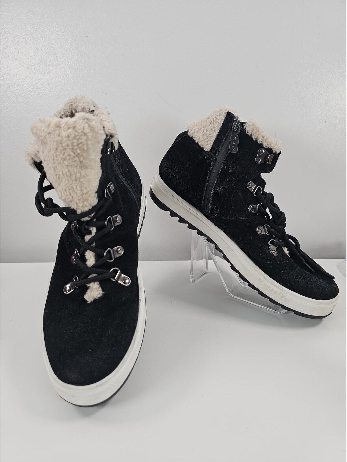 Blondo Waterproof Black Suede Sherpa-Lined Lace-Up Ankle Boots